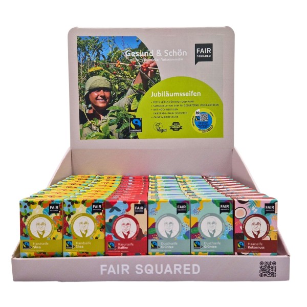 FAIR SQUARED Fairtrade-Seifen Display (Inhalt 60 Stück)